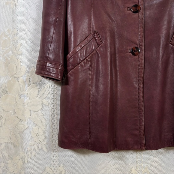Vintage Danier Italian Leather Blazer Jacket Burgundy Mid Length Size Medium - Picture 6 of 10